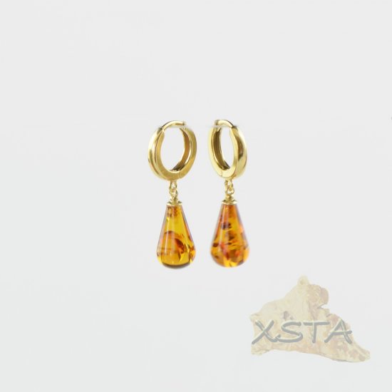 Amber earrings with gold metal beads
